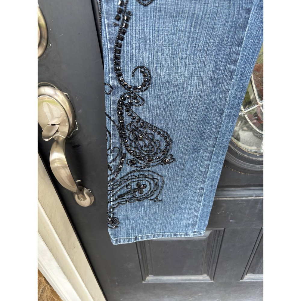 Coldwater Creek Blue Beaded Paisley Embroidered Jeans‎ P10 Medium Wash Straight - Picture 5 of 12